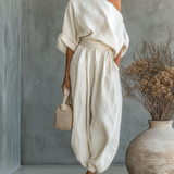 Ritva - Pellavapuku off-shoulder-housuilla