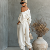 Ritva - Pellavapuku off-shoulder-housuilla