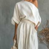 Ritva - Pellavapuku off-shoulder-housuilla